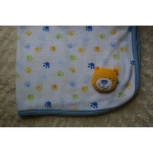 Gerber Baby Blanket Paw Print Blue White Yellow Green Orange Bear Animal Face